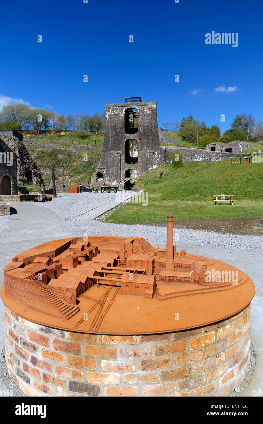 Model of how Blaenavon Ironworks would have looked like, Blaenavon Ironworks , Blaenavon, Wales, UK. Stock Photo