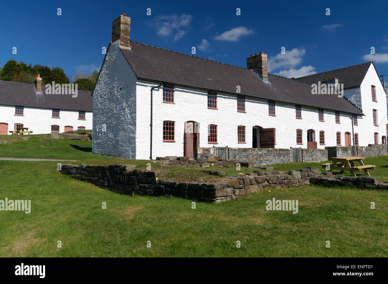 Workers Cottages, Blaenavon Ironworks part of the UNESCO World Heritage Site, Blaenavon, South Wales Valleys, Wales, UK. Stock Photo