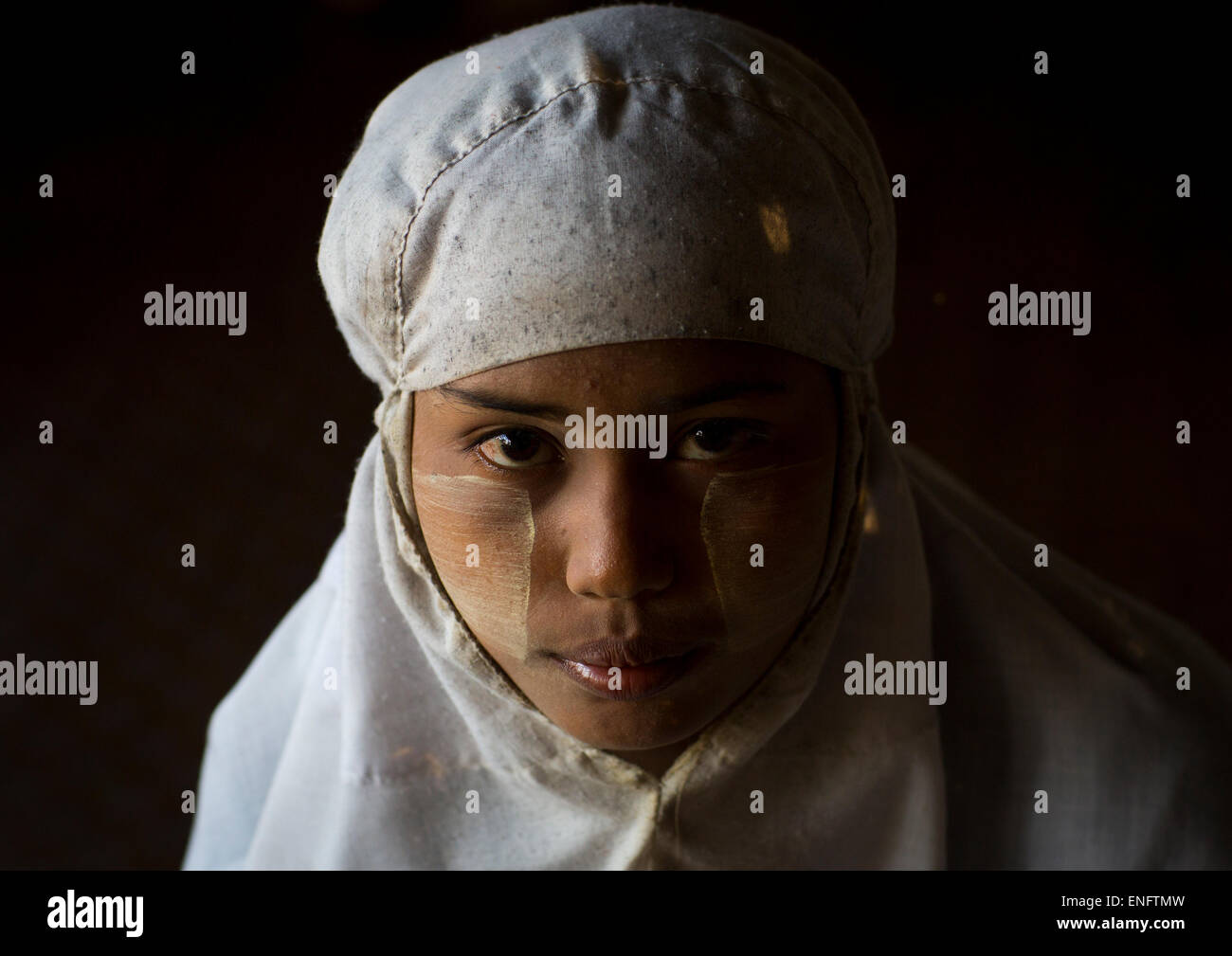 Rohingya Woman With A Muslim Veil, Thandwe, Myanmar Stock Photo