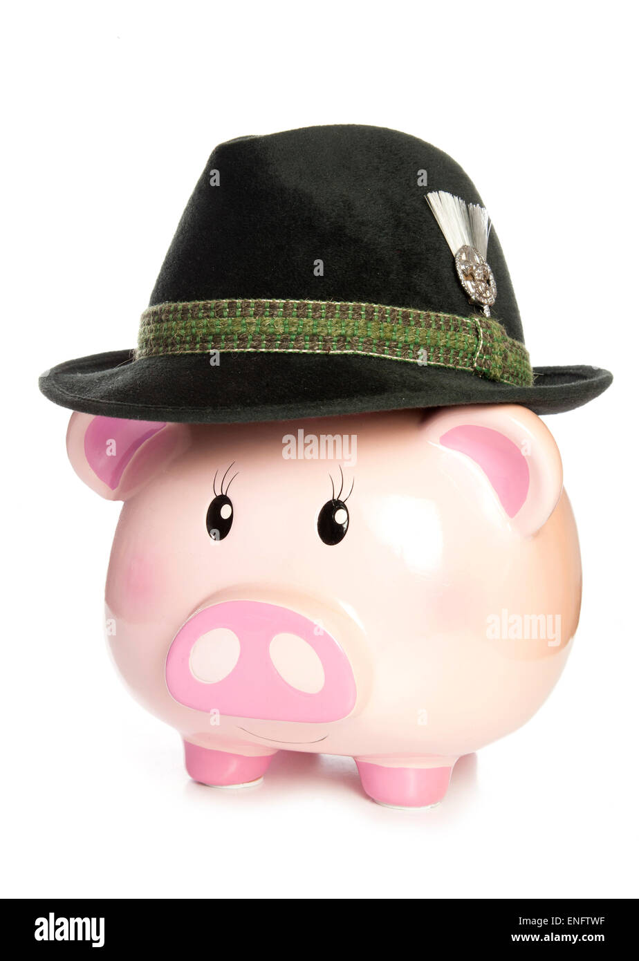piggy bank wearing bavarian beer hat cutout Stock Photo