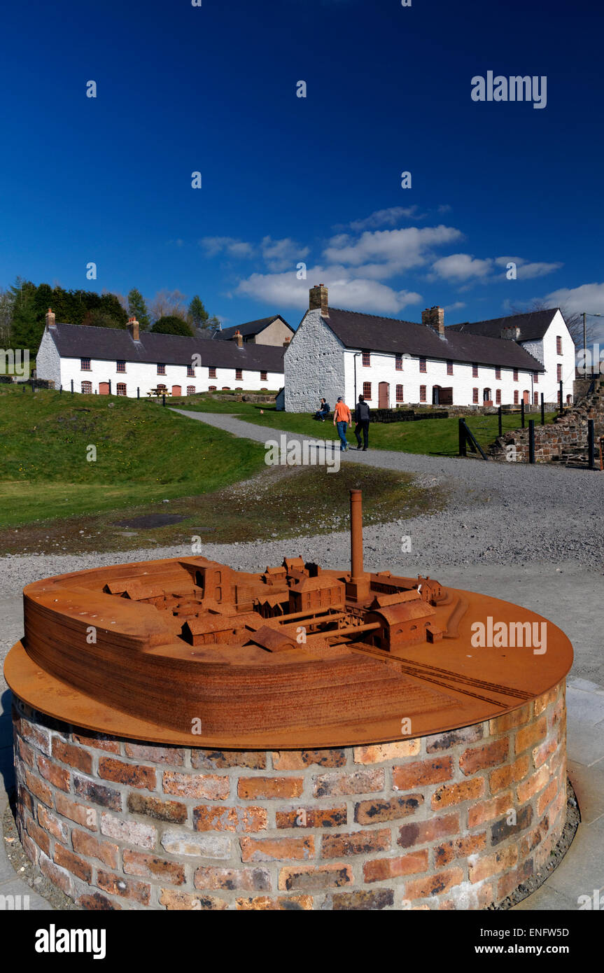 Model of how Blaenavon Ironworks would have looked like, Blaenavon Ironworks , Blaenavon, Wales, UK. Stock Photo