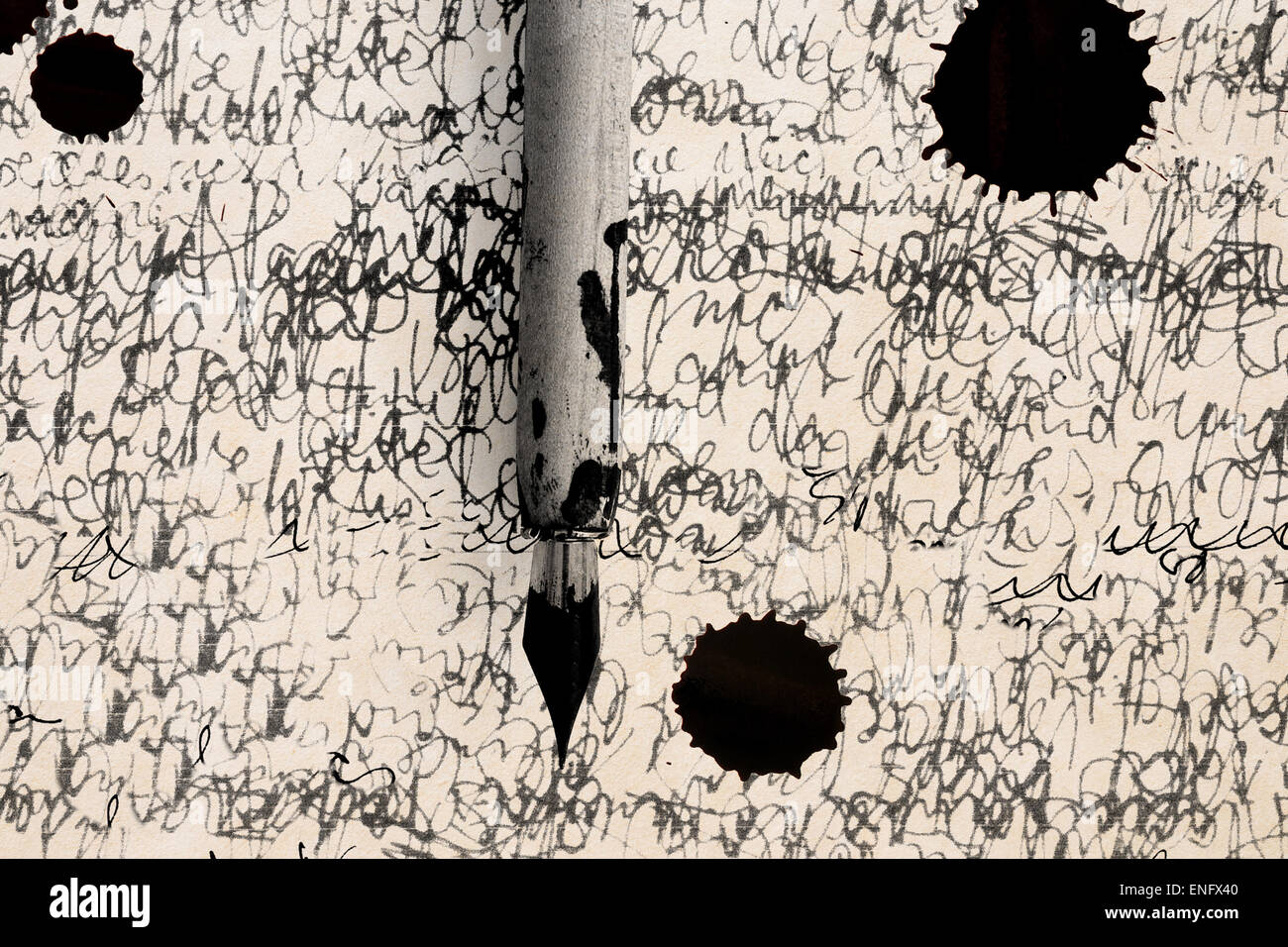 Scratch Up Ink Writing Antique pen on scratched and ink spot Stock Photo - Alamy
