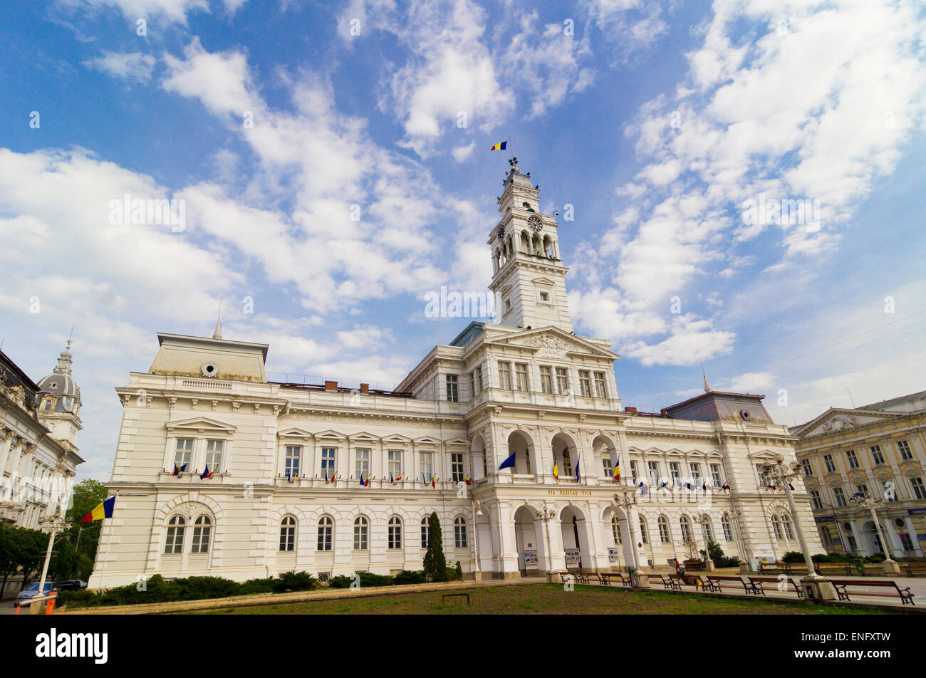 arad, travel, flower, clock, cloud, roof, historic, attraction, landmark, garden, architecture, cityhall, walls,  touristic, sky Stock Photo