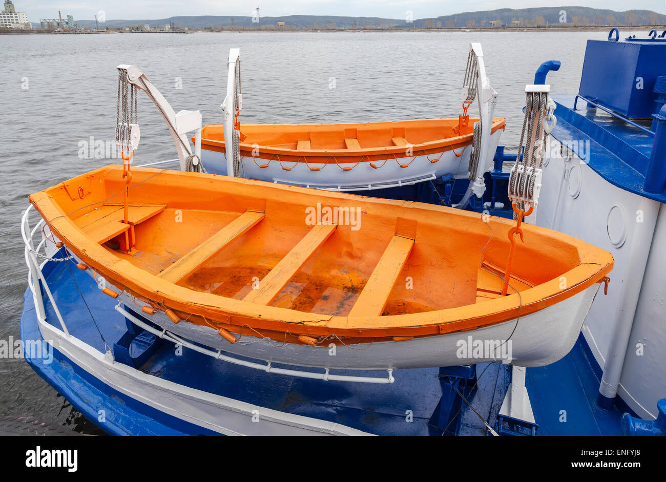 Safety lifeboats of the river cruise passenger ship Stock Photo Alamy