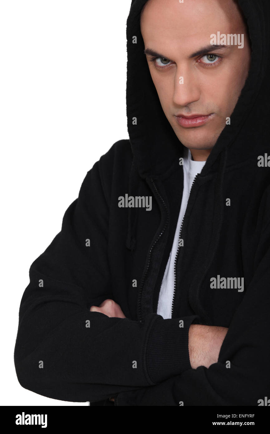 Portrait of hooded man Stock Photo - Alamy