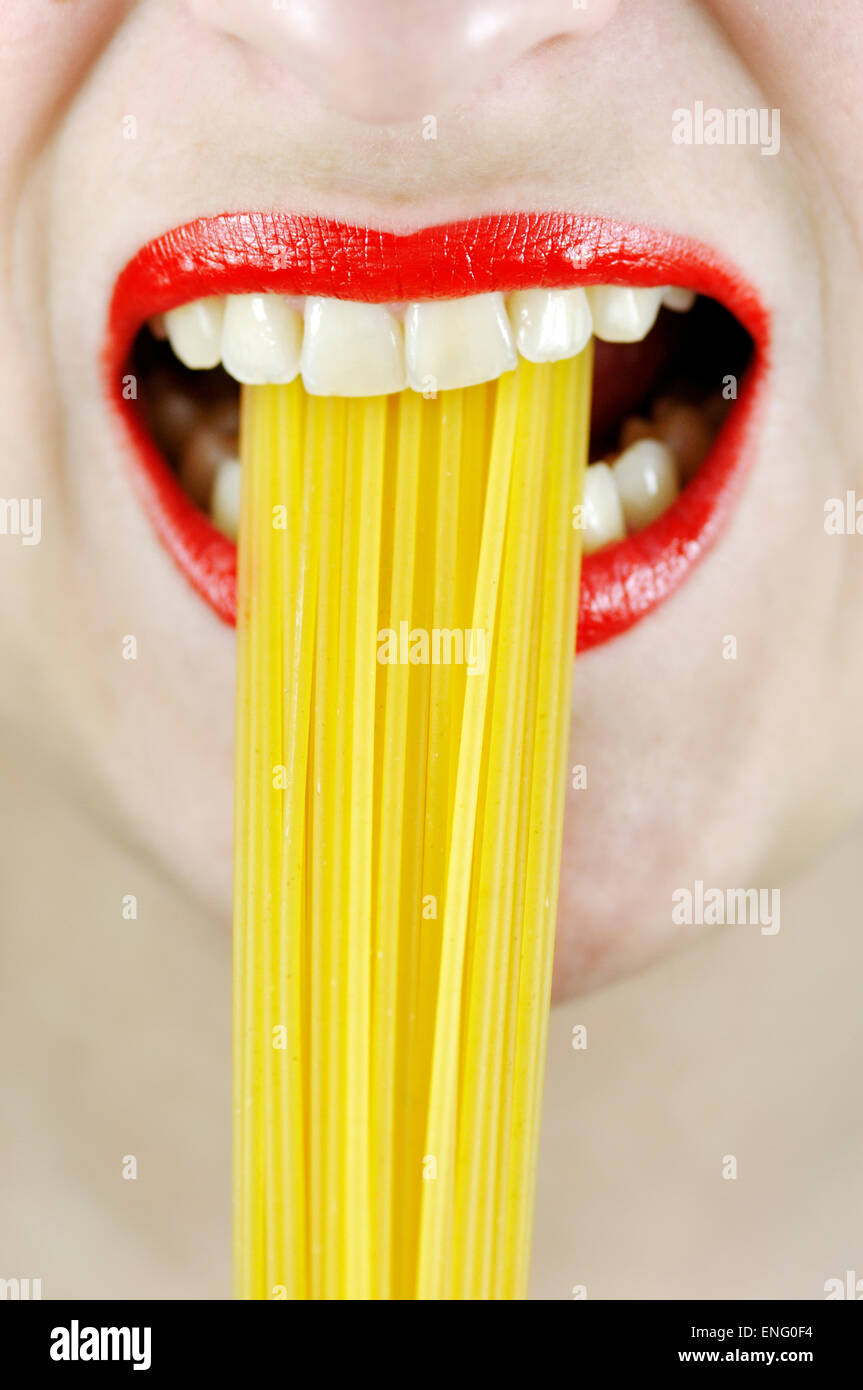 Woman Eating Pasta Spaghetti Stock Photo Alamy