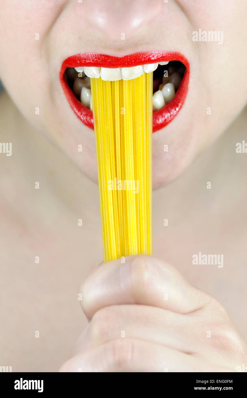 Woman Eating Pasta Spaghetti Stock Photo Alamy