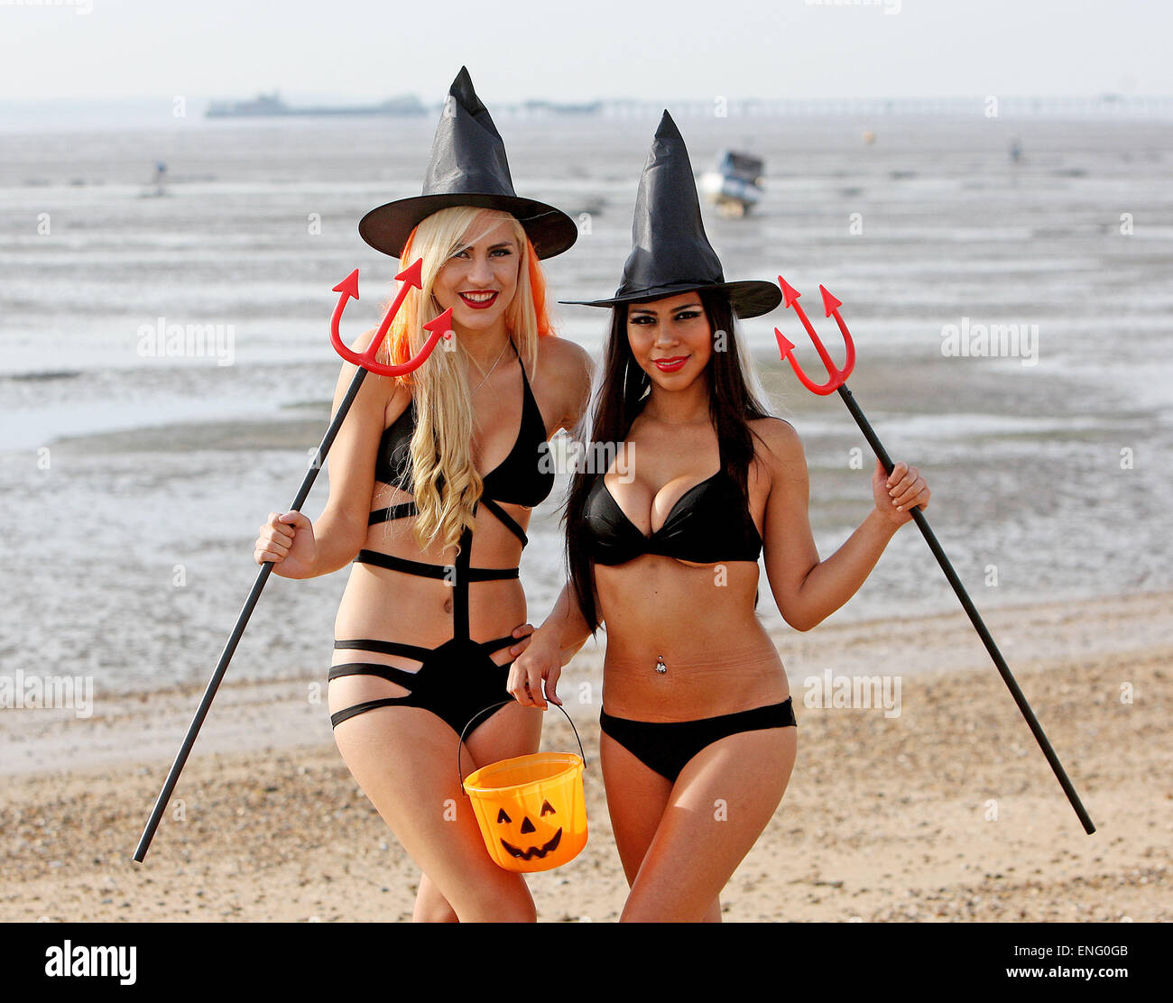 Dancers Sophie Lambert and Stephany Paredes pose together on Southend  beach, wearing skimpy Halloween outfits. Featuring: Sophie Lambert,Stephany  Parades Where: Southend, United Kingdom When: 31 Oct 2014 Stock Photo -  Alamy
