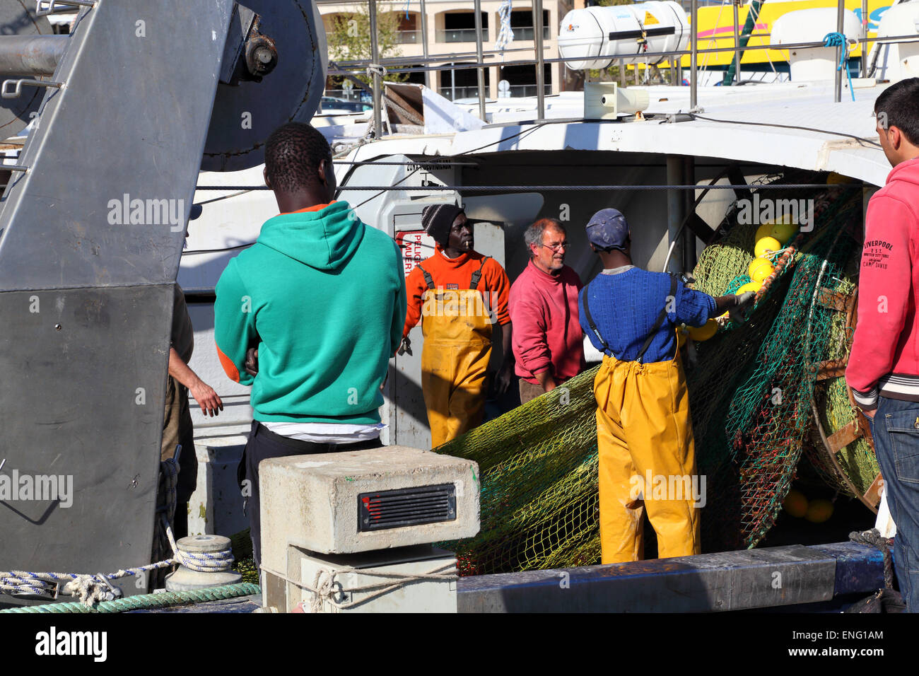 Fishermen back from fishing Stock Photo