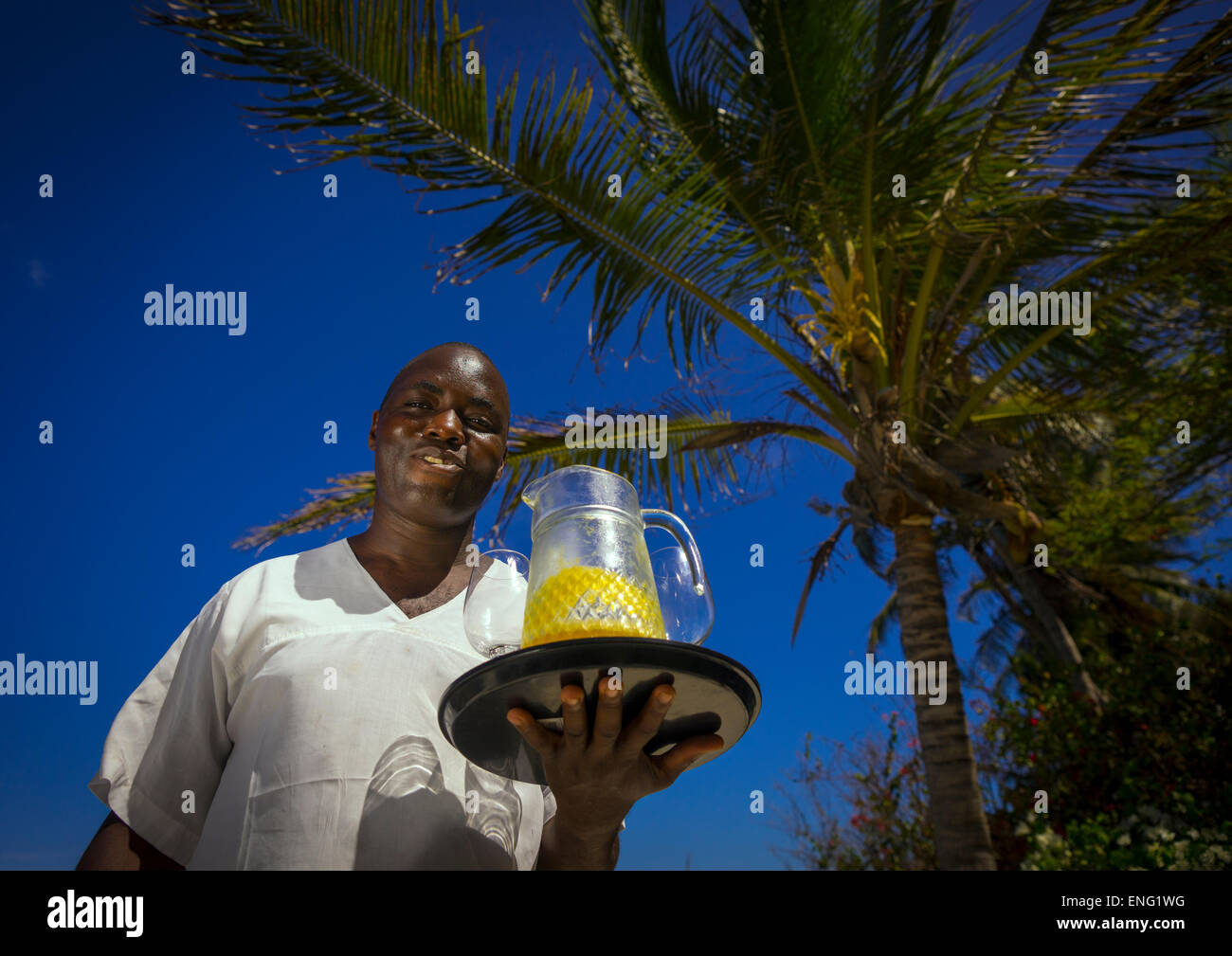 Waiter With Fruit Juice At Forodhani House, Lamu County, Shela, Kenya