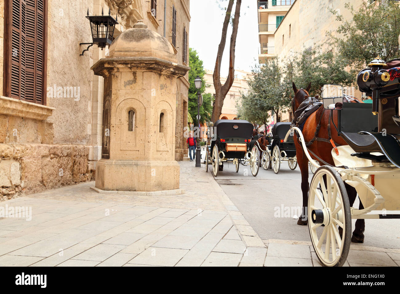 Horse carriages in front of the Cathedral La Seu, Palma de Mallorca Stock Photo