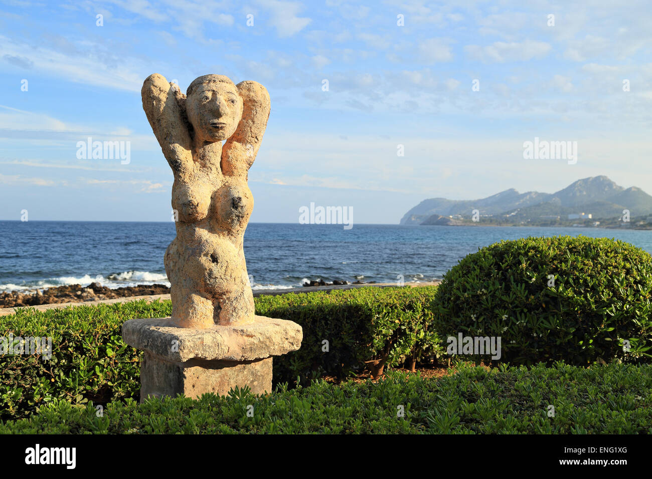 Sculpture route 'Where the Waves Break'  by the artist Joan Bennassar along the coastline of Cala Ratjada Stock Photo