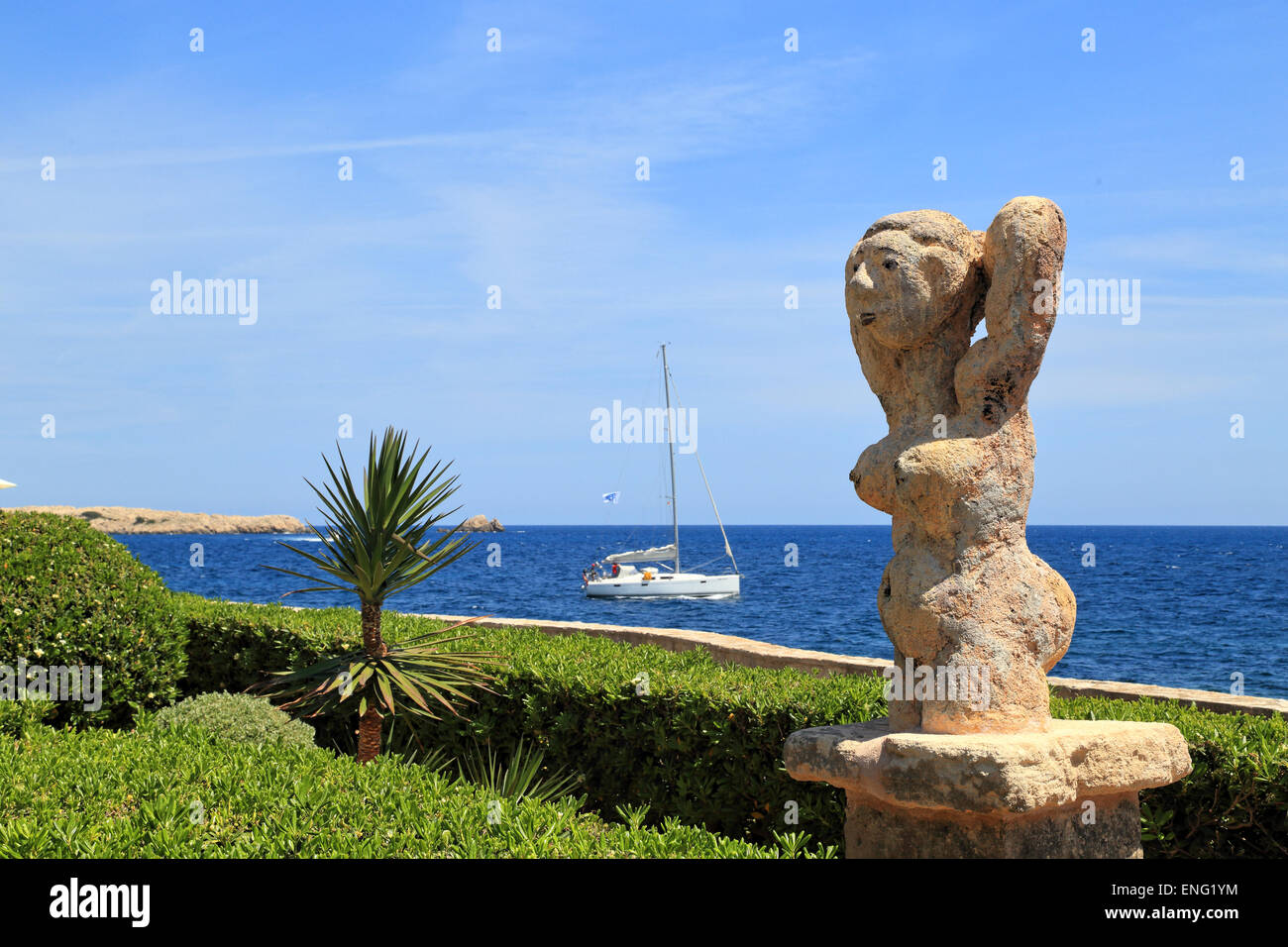 Sculpture route 'Where the Waves Break'  by the artist Joan Bennassar along the coastline of Cala Rajada Stock Photo