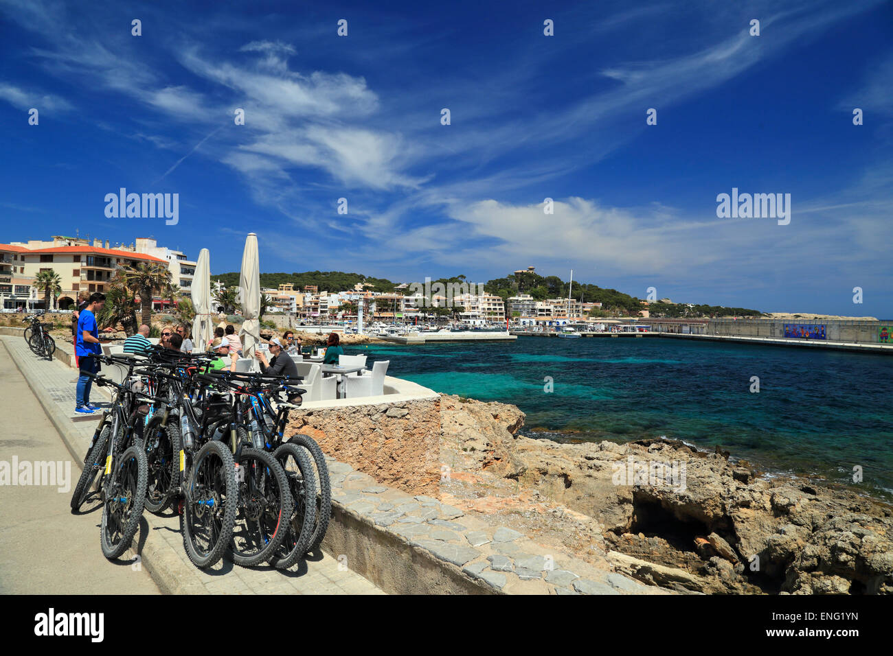 View to the port of Cala Rajada Stock Photo