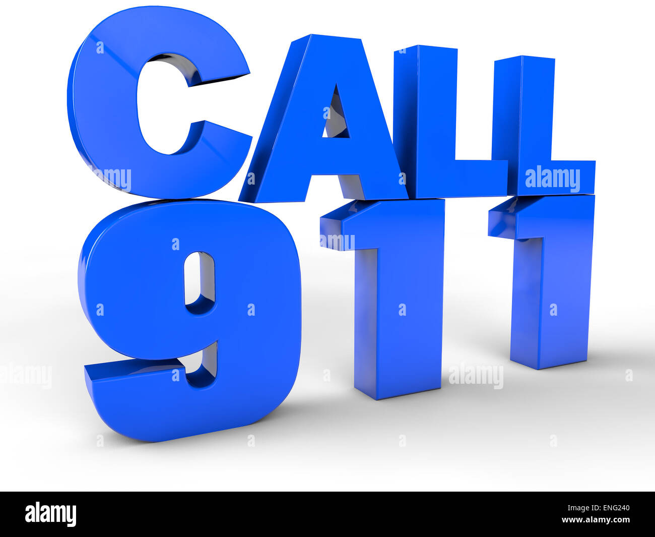 Call 911 911 emergency call 3d text over white Background Stock Photo