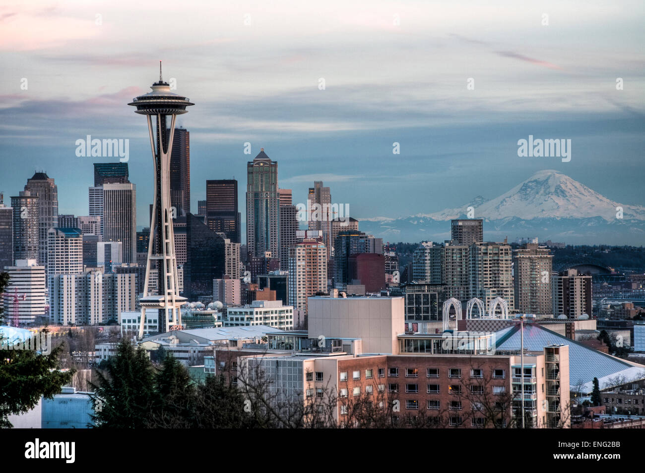 High rise buildings in Seattle city skyline, Washington, United States Stock Photo