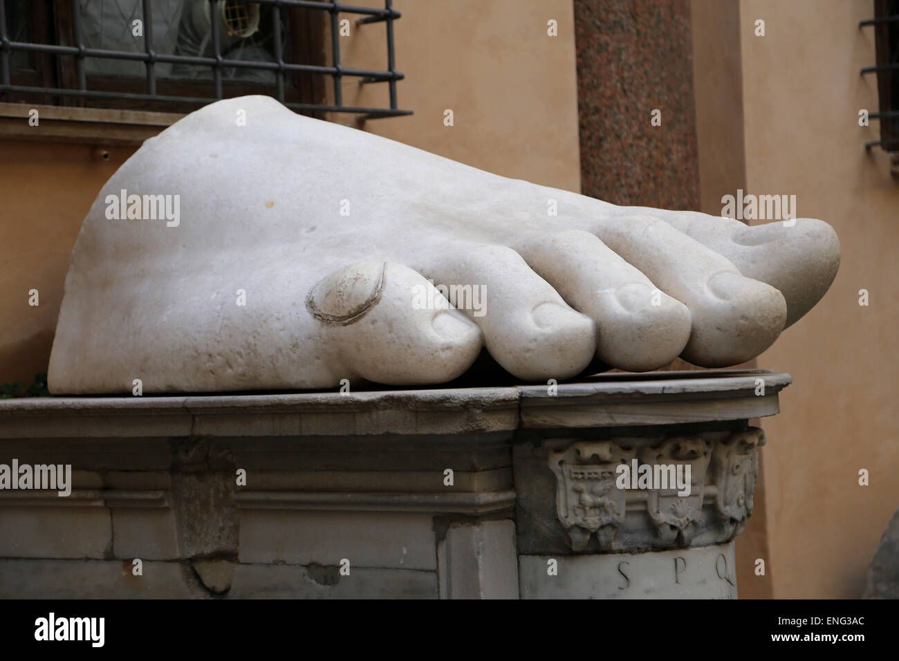 Roman Emperor Constantine I (272-337 AD). Colossal statue at the Capitoline Museums. 4th century. Foot. Rome. Italy. Rome. Italy Stock Photo