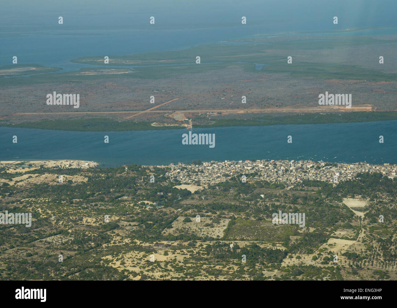 Aerial View Of Manda Island Airstrip, Lamu County, Lamu, Kenya Stock ...
