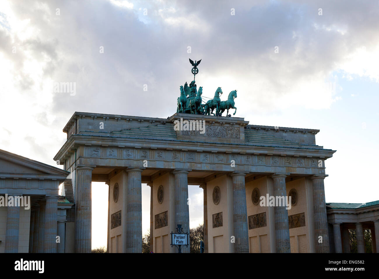 The Quadriga above the Brandenburger tor in berlin in Germany´s Capital City Berlin in twilight Stock Photo