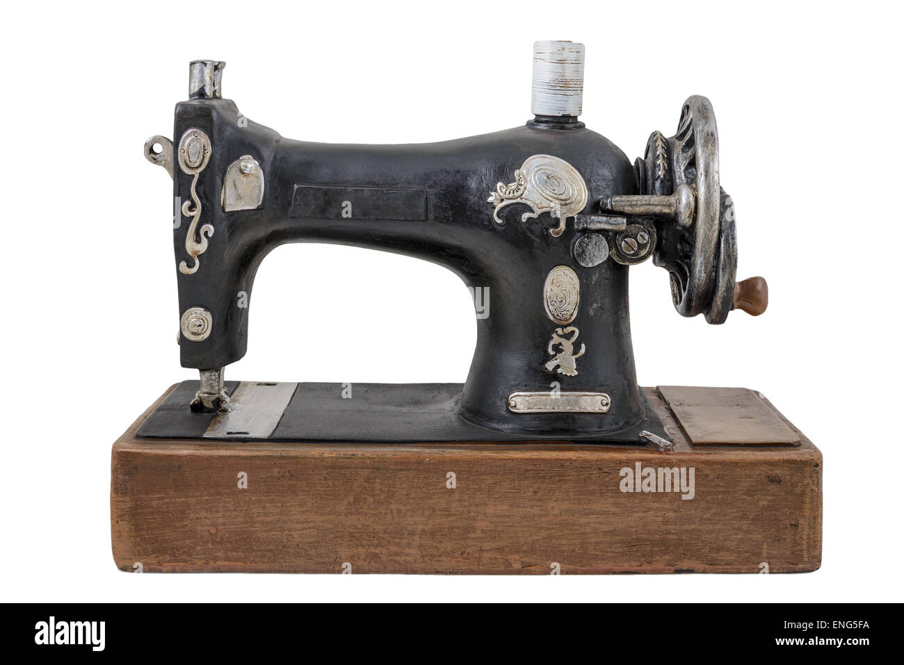 The  model of sewing machine is photographed on a white background Stock Photo