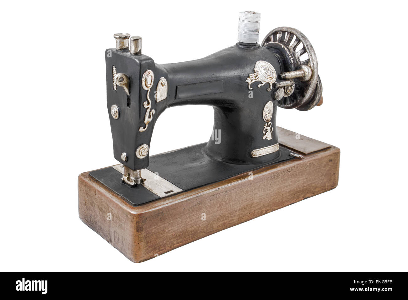 The  model of sewing machine is photographed on a white background Stock Photo