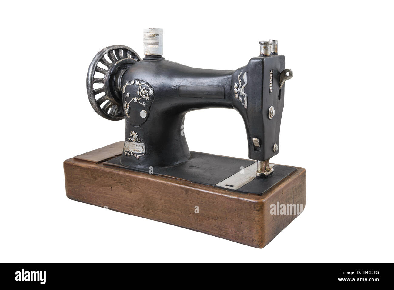 The  model of sewing machine is photographed on a white background Stock Photo