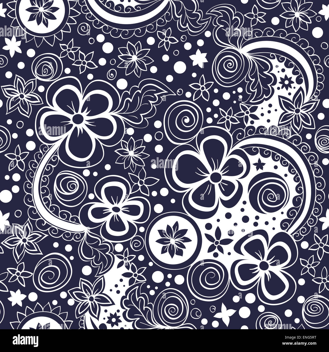 vector seamless black and white floral pattern Stock Photo