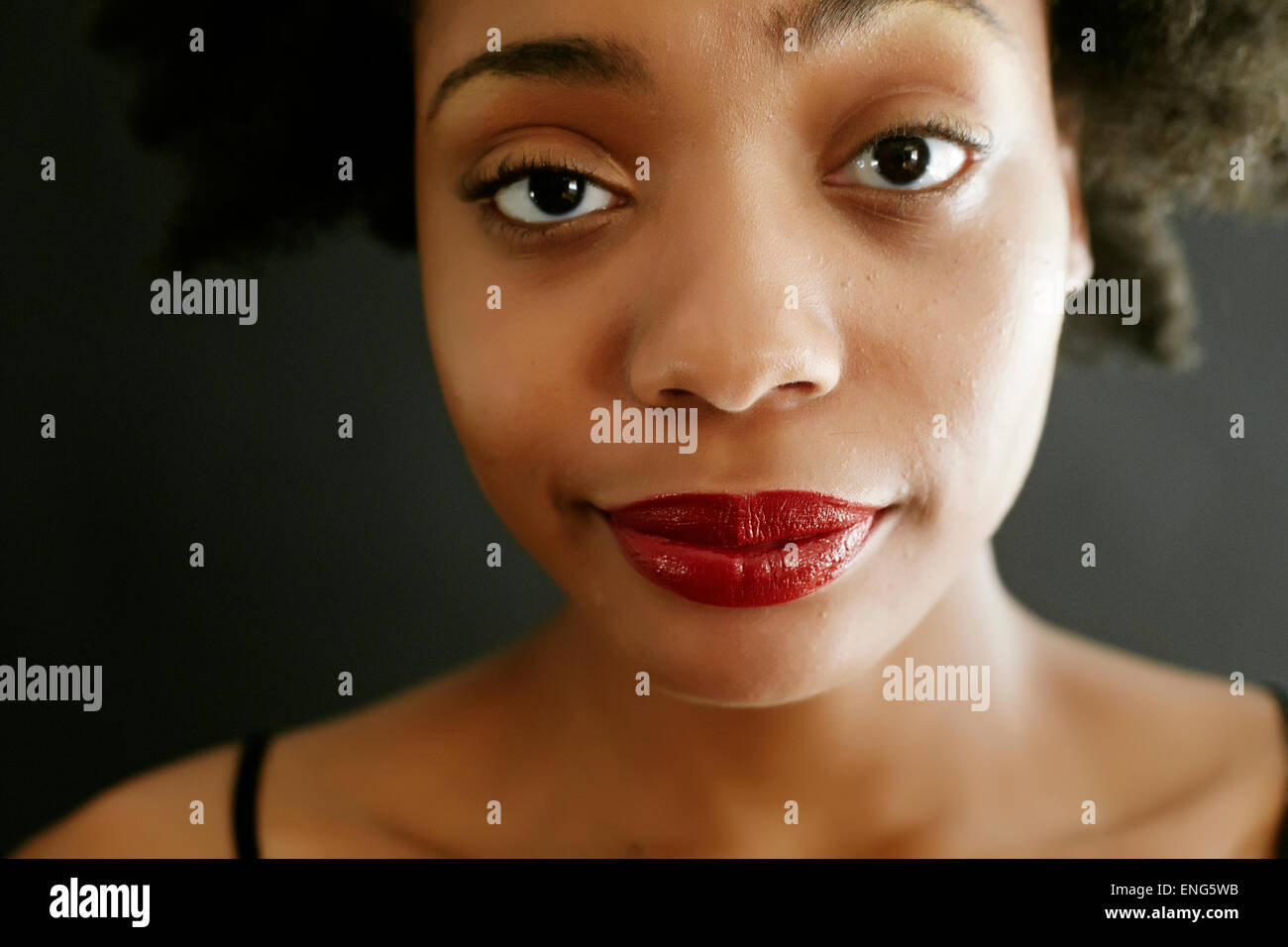 Close up of black woman smirking Stock Photo