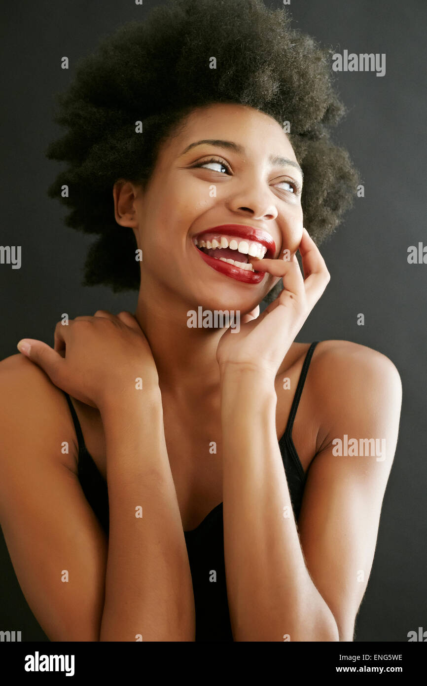 Close up of black woman laughing Stock Photo