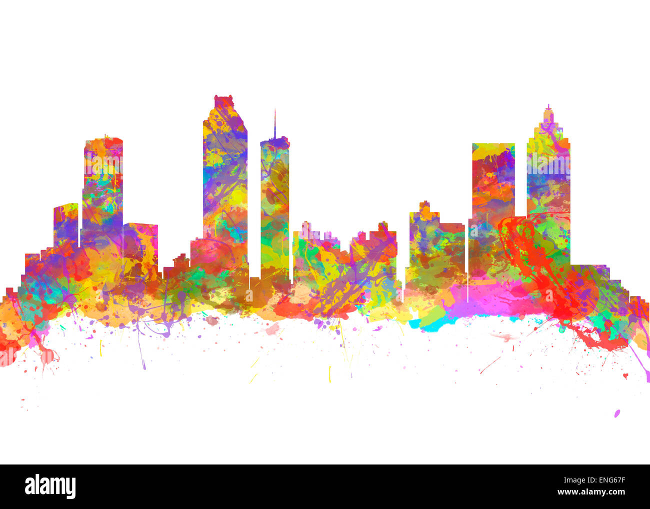 Watercolor art print of the skyline of Atlanta Georgia USA Stock Photo