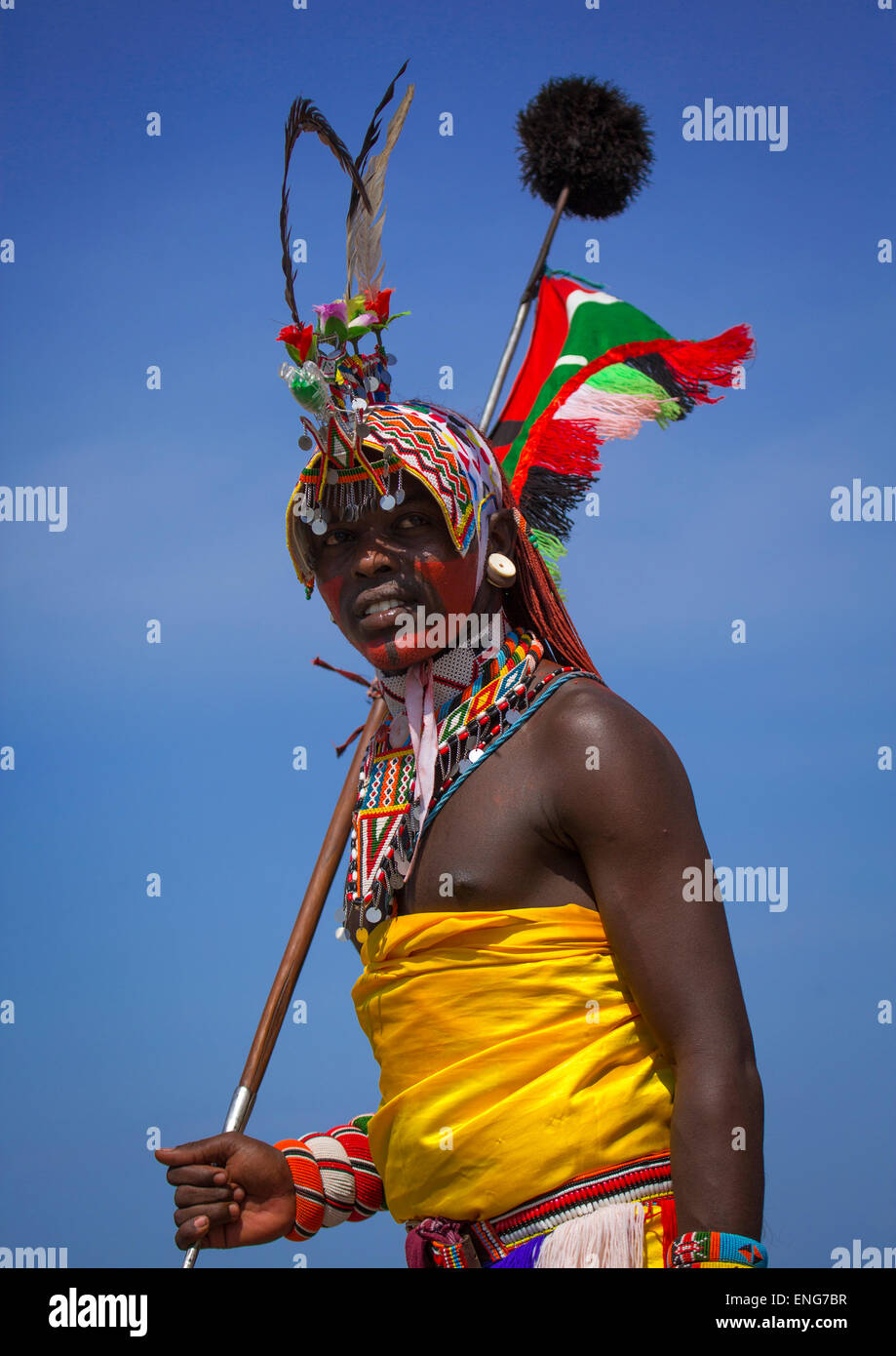 Portrait Of Rendille Warrior Wearing Traditional Headwear, Turkana Lake ...