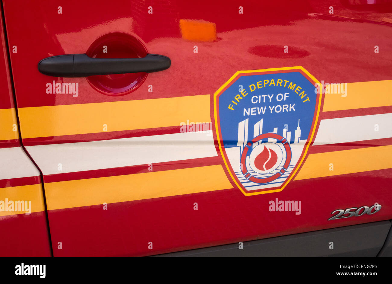 FDNY Identification logo on the side of a New York Fire Department vehicle Stock Photo