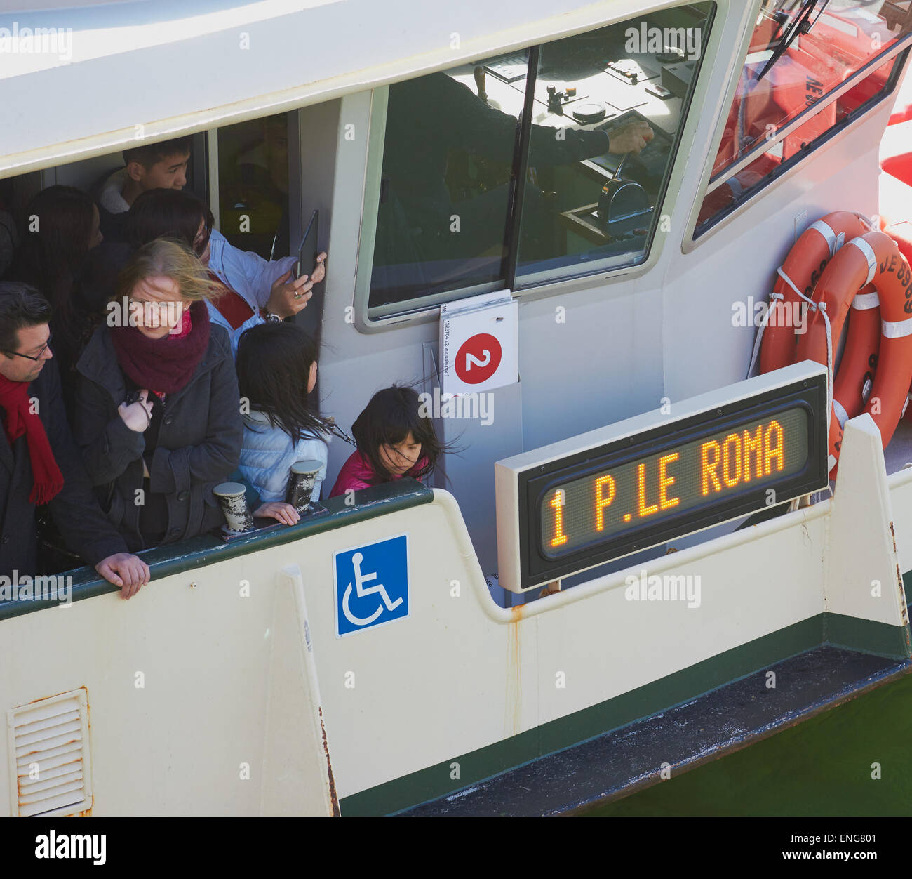 No 1 vaporetto boat on way to Piazzale Roma Venice Veneto Italy Europe Stock Photo