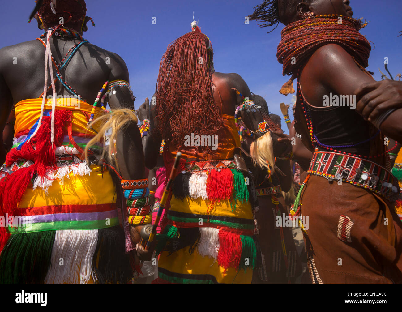 Rendille And Turkana Tribes Dancing Together During A Festival, Turkana Lake, Loiyangalani, Kenya Stock Photo