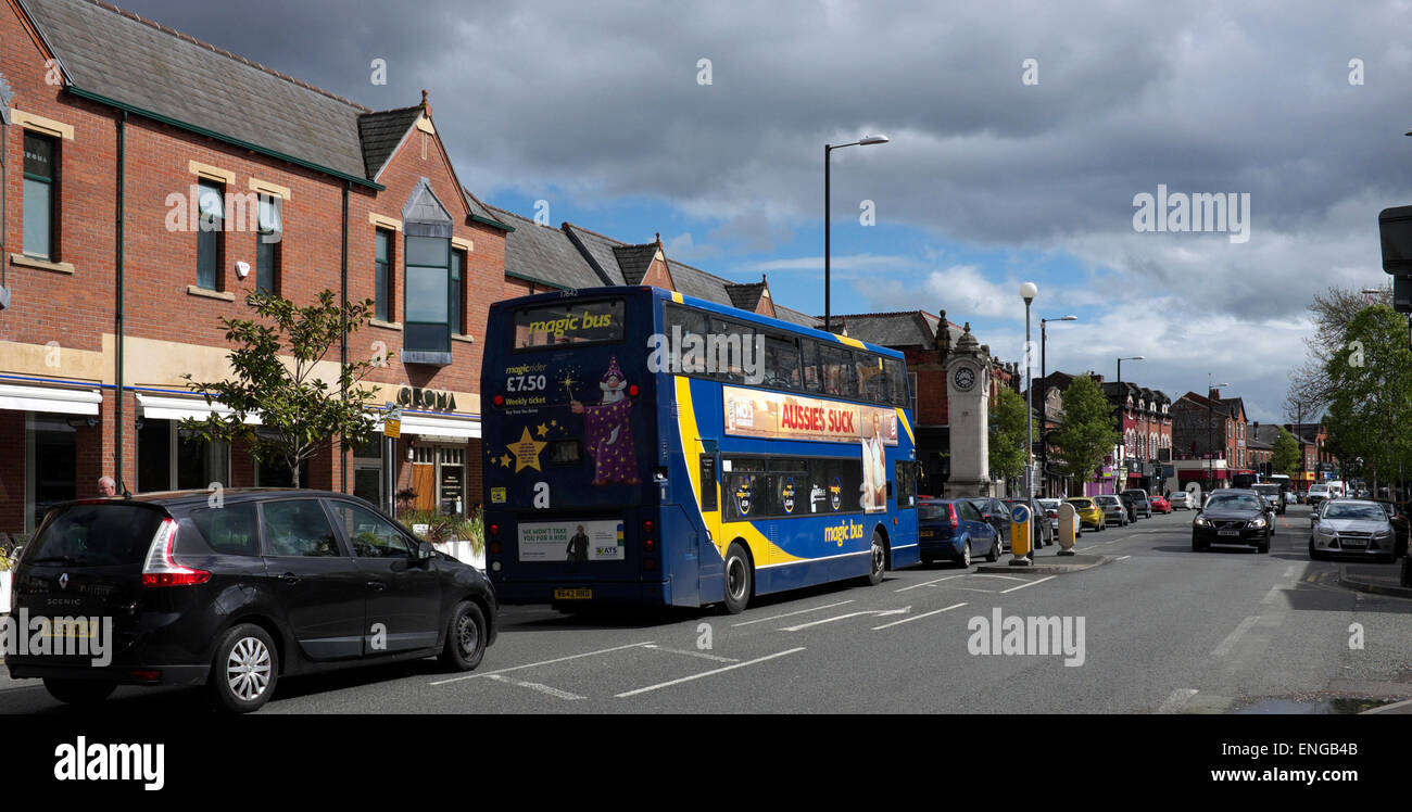 afternoon traffic on wilmslow road, didsbury, manchester Stock Photo