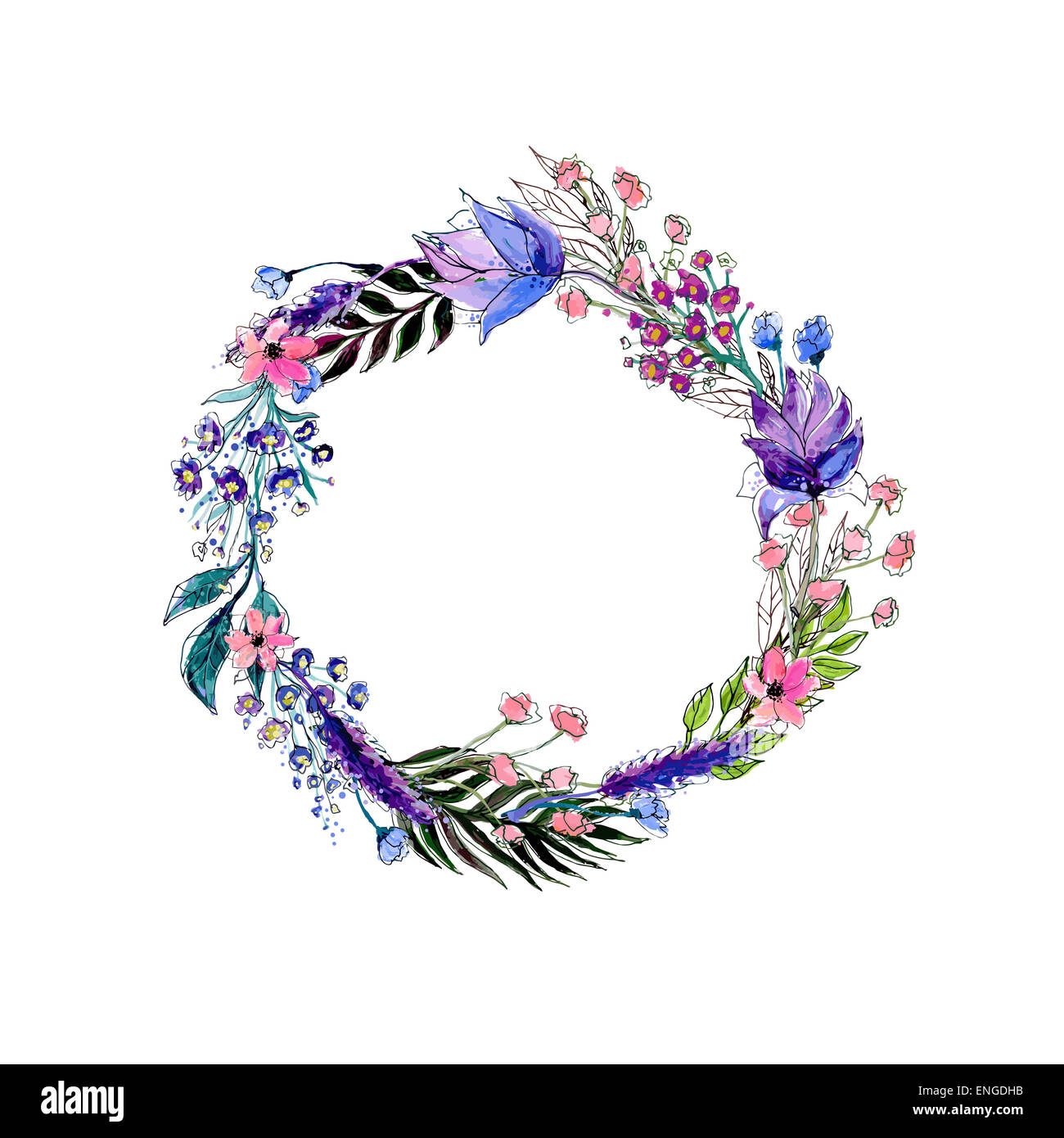 Watercolor flowers wreath Stock Photo - Alamy