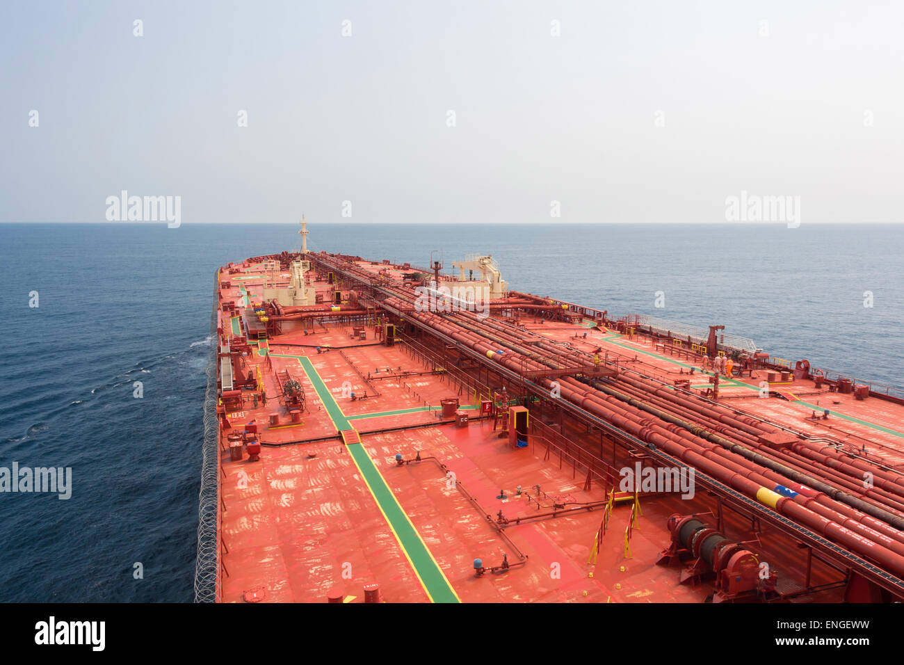 Diagonal deck of crude oil carrier Stock Photo