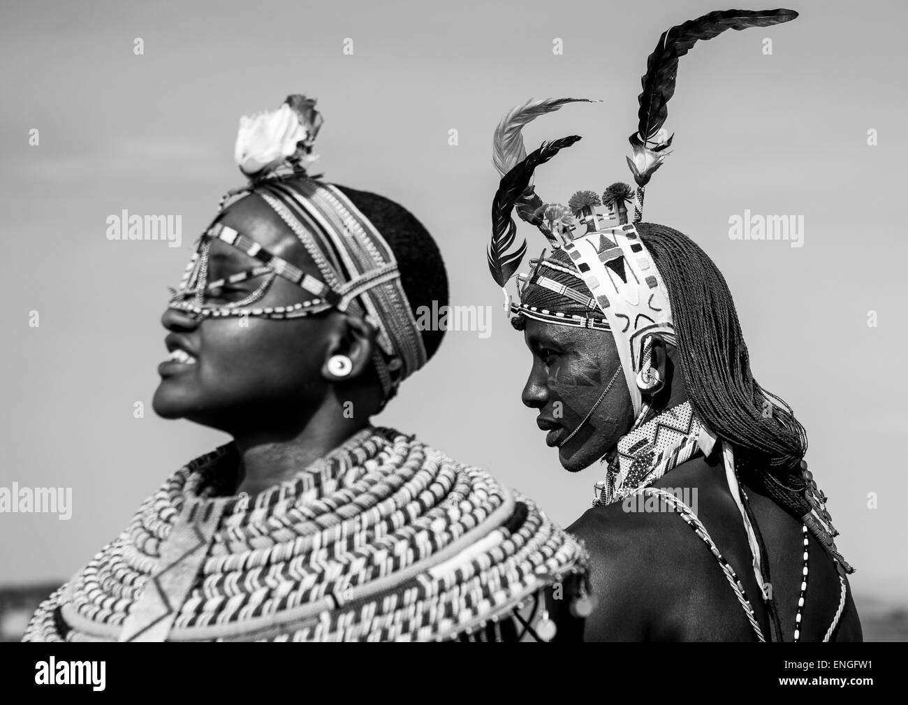 Rendille Tribe Men And Women, Turkana Lake, Loiyangalani, Kenya Stock Photo