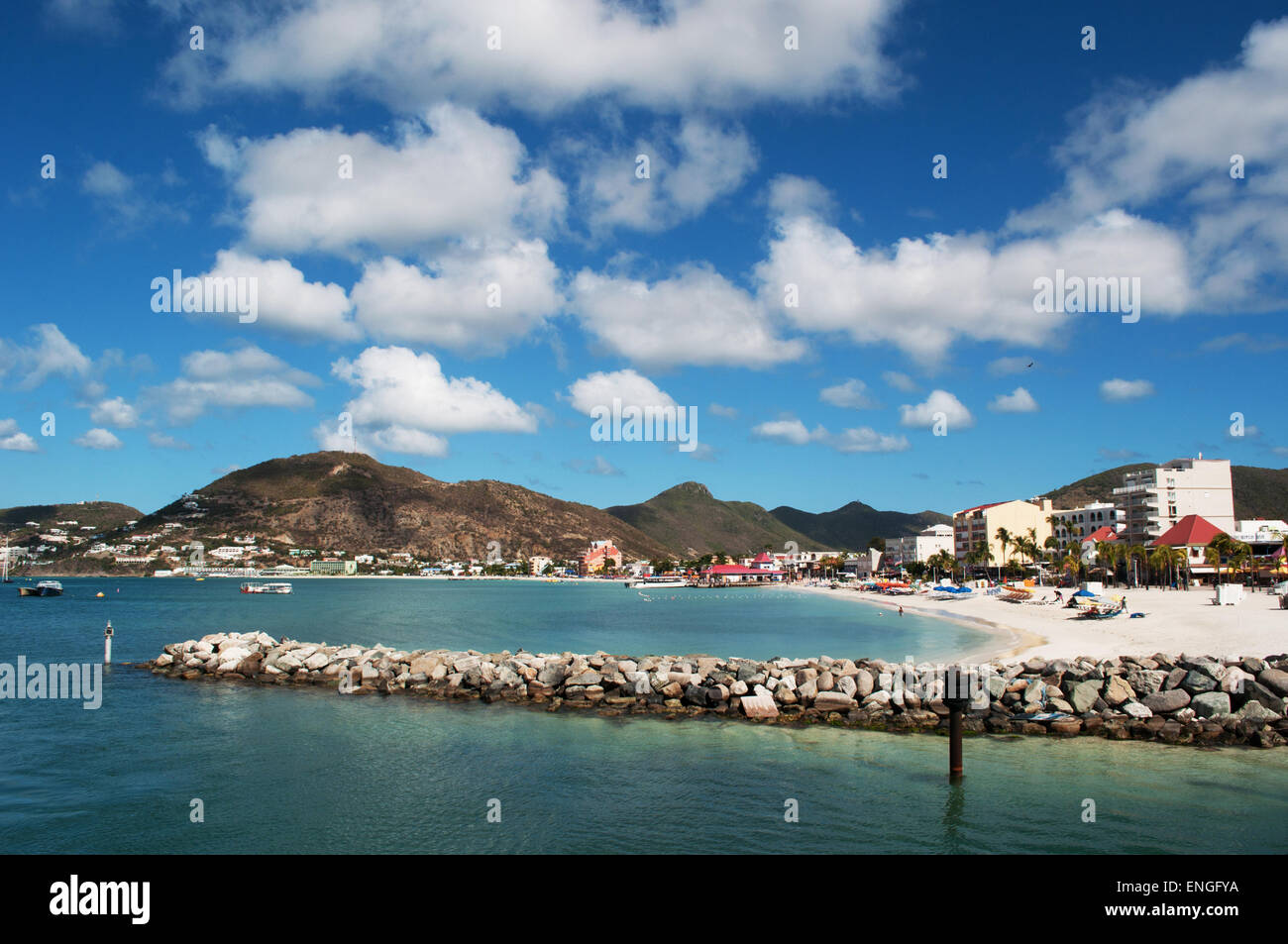 Netherlands Antilles, Caribbean: the dock in the port of Philipsburg, the capital of the island of St Martin, Saint Martin, Sint Maarten Stock Photo