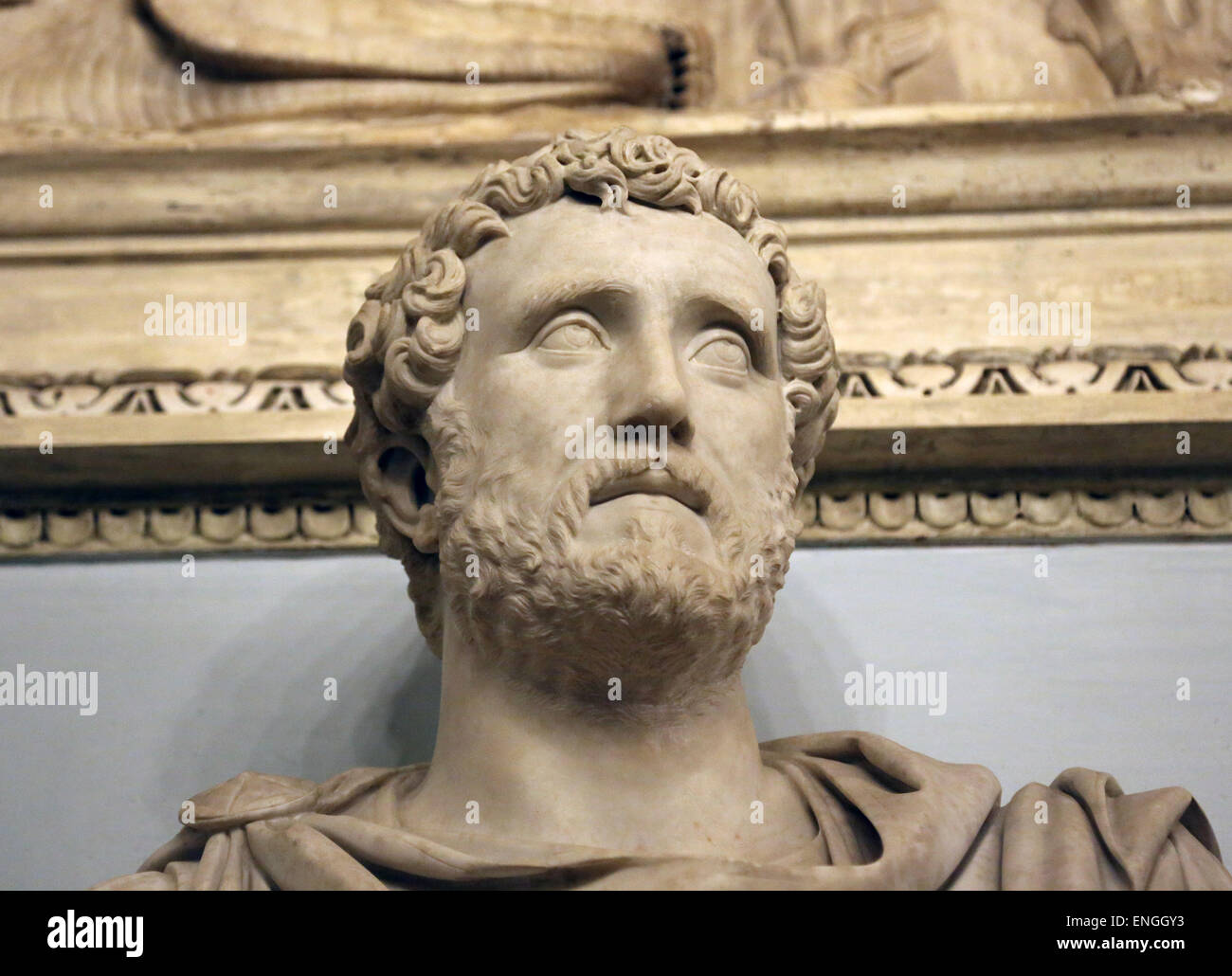 Bust of roman emperor Antoninus Pius (86-161AD). Also known as Antoninus. Nerva-Antonine dynasty. Capitoline Museums. Rome. Stock Photo