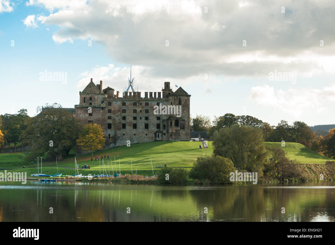 Linlithgow Palace and its loch in West Lothian, Scotland Stock Photo
