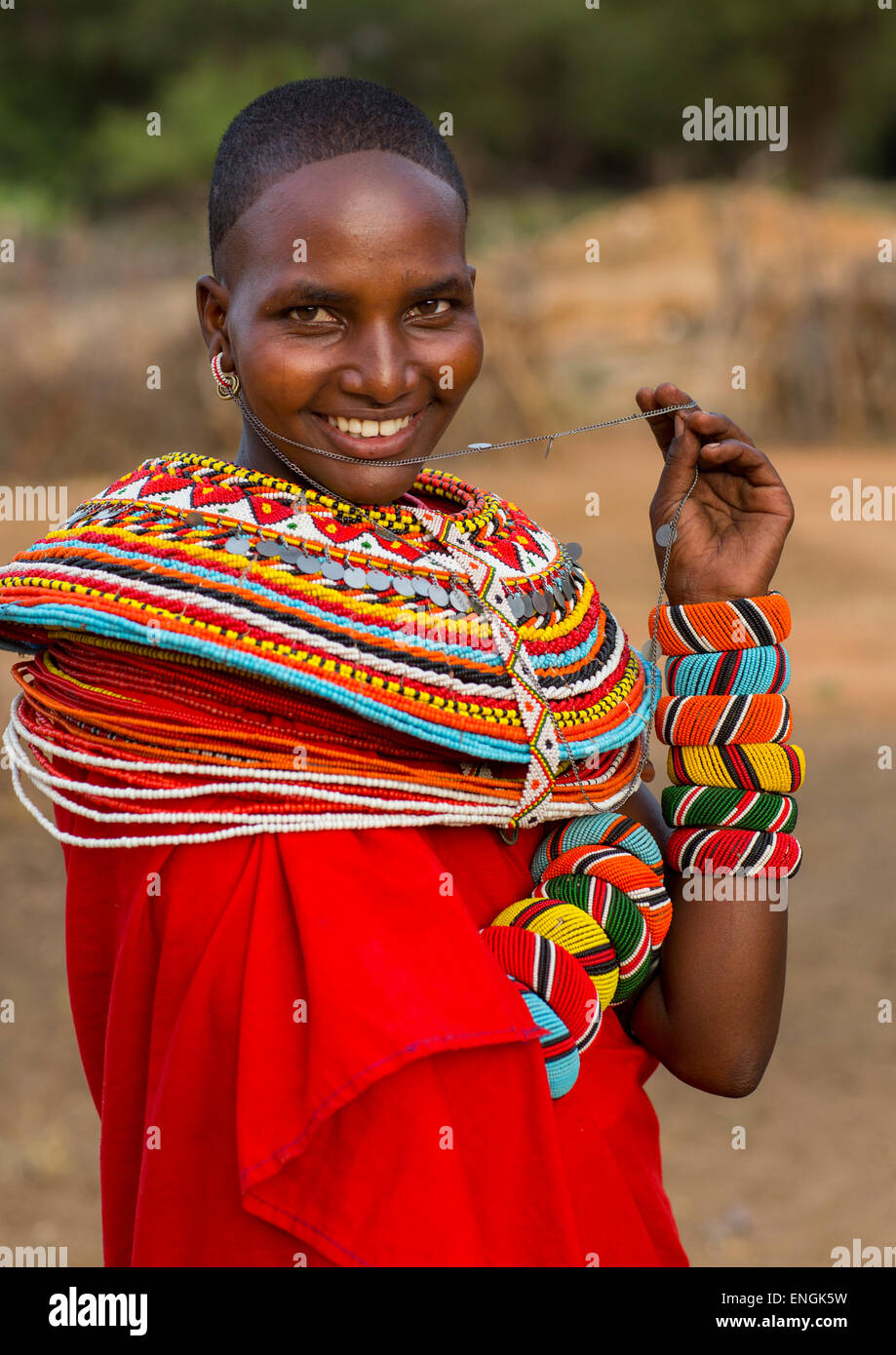 Portrait Of A Rendille Tribeswoman, Marsabit District, Ngurunit, Kenya Stock Photo