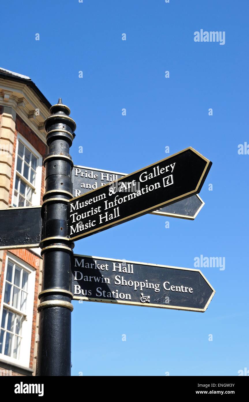 Tourist Information and attraction signpost, Shrewsbury, Shropshire, England, UK, Western Europe. Stock Photo