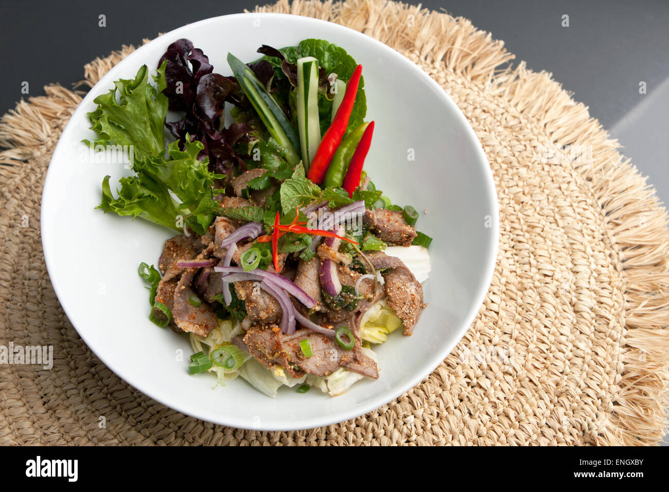 Num Tok Thai Steak Beef Salad Stock Photo