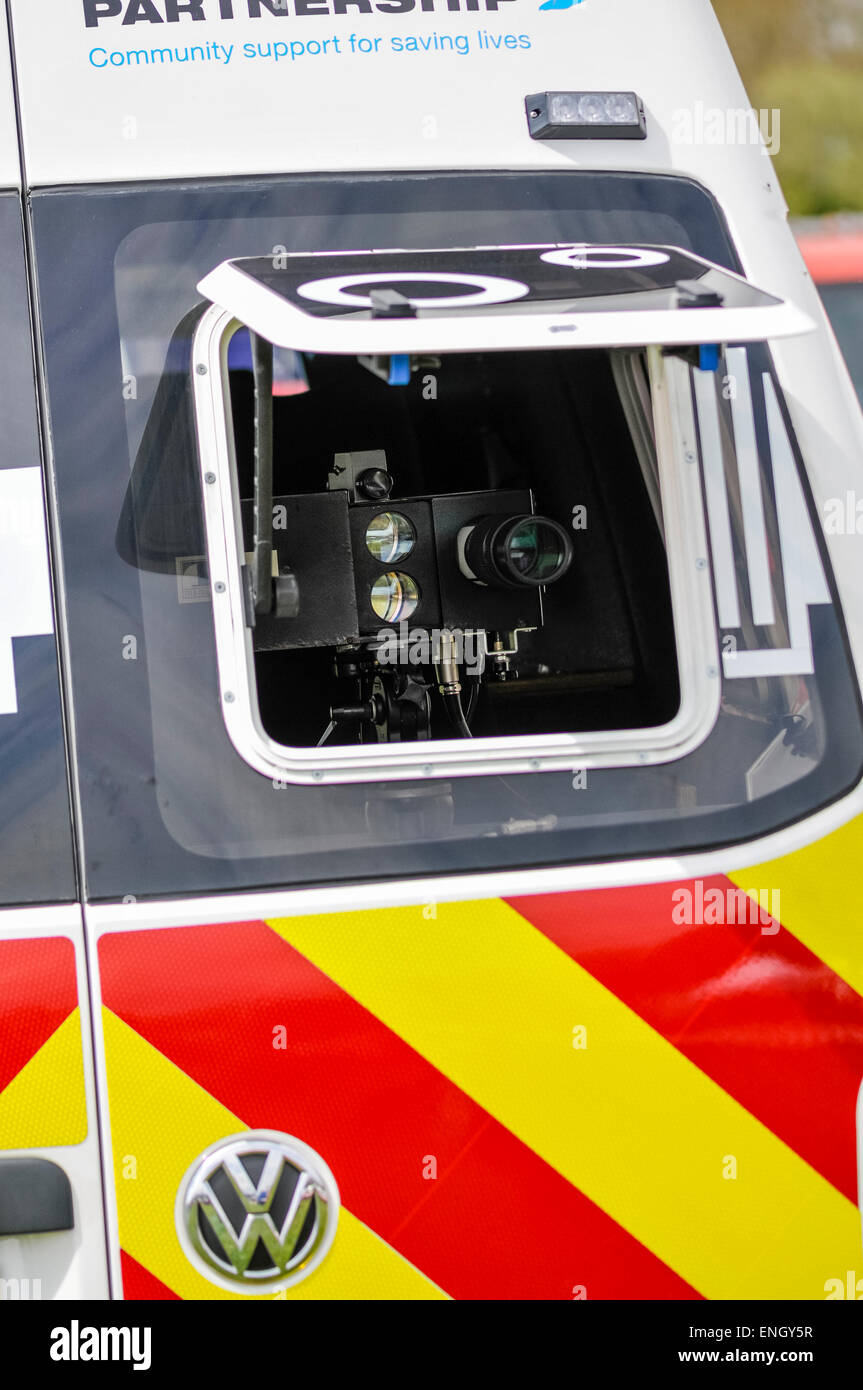 Mobile speed camera in a van to detect speeding motorists Stock Photo