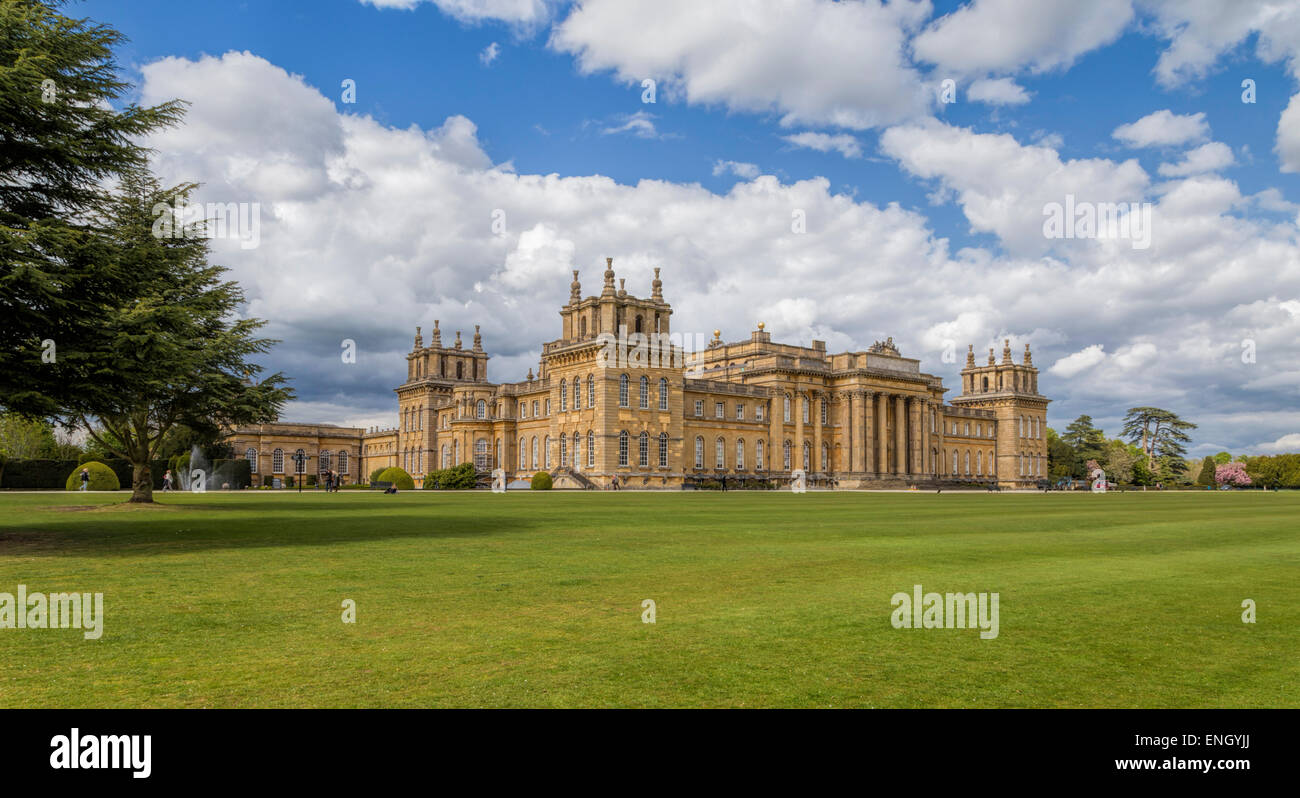 Panoramic view on Blenheim Palace, the birthplace of Sir Winston Churchill, Woodstock, Oxfordshire, England, Great Britain, UK. Stock Photo