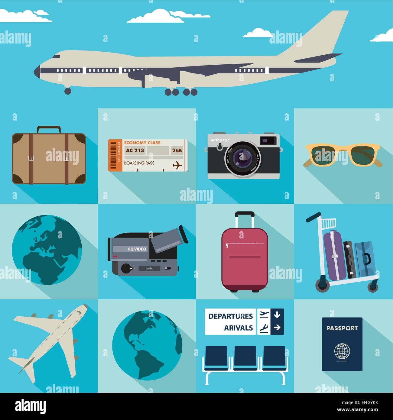 Flat travel items illustration set Stock Vector