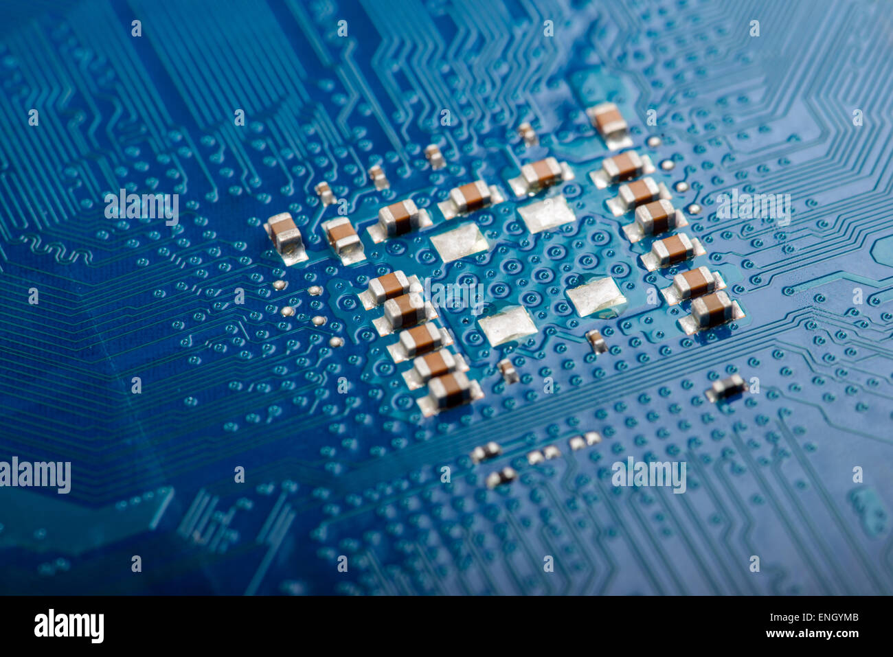 close-up of a circuit board of a computer. photo icon for modern communication Stock Photo