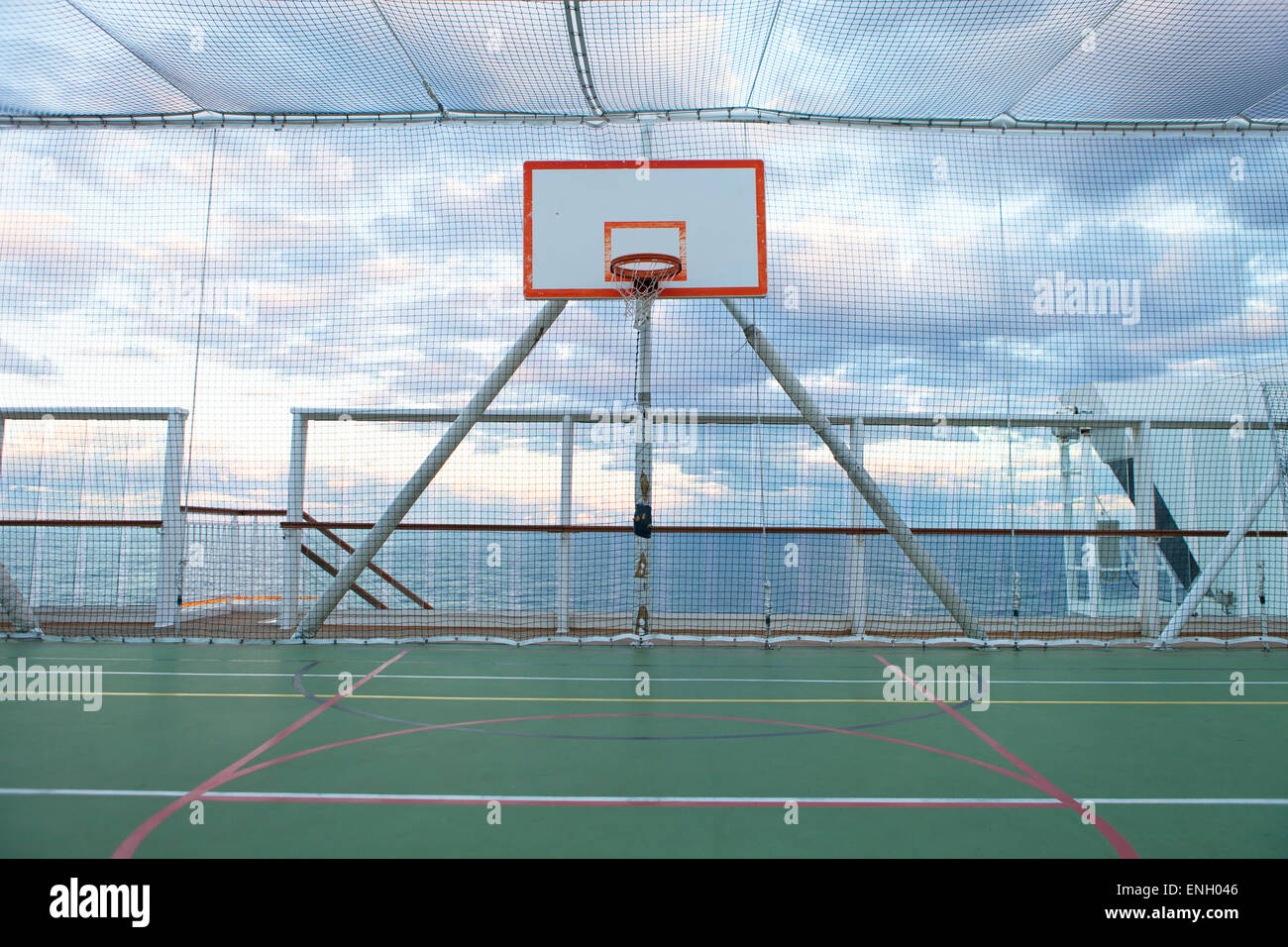 Netted Basketball Court Stock Photo