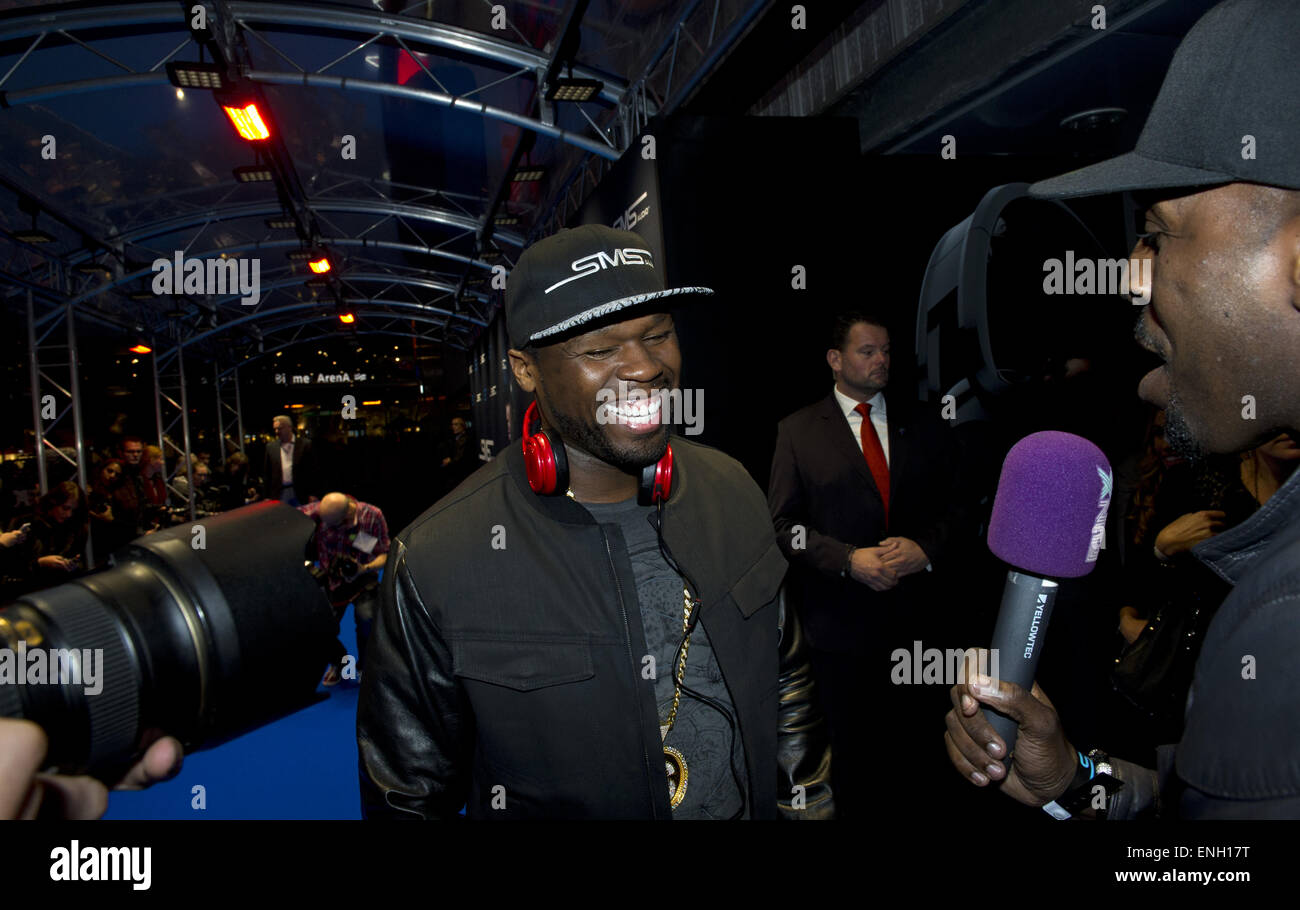 50 Cent promoting his new SMS Audio headphones at the Heineken Music ...